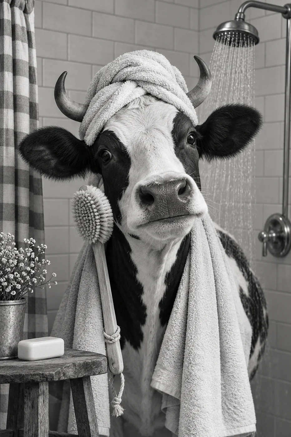 Bathroom Country Cow artwork detail