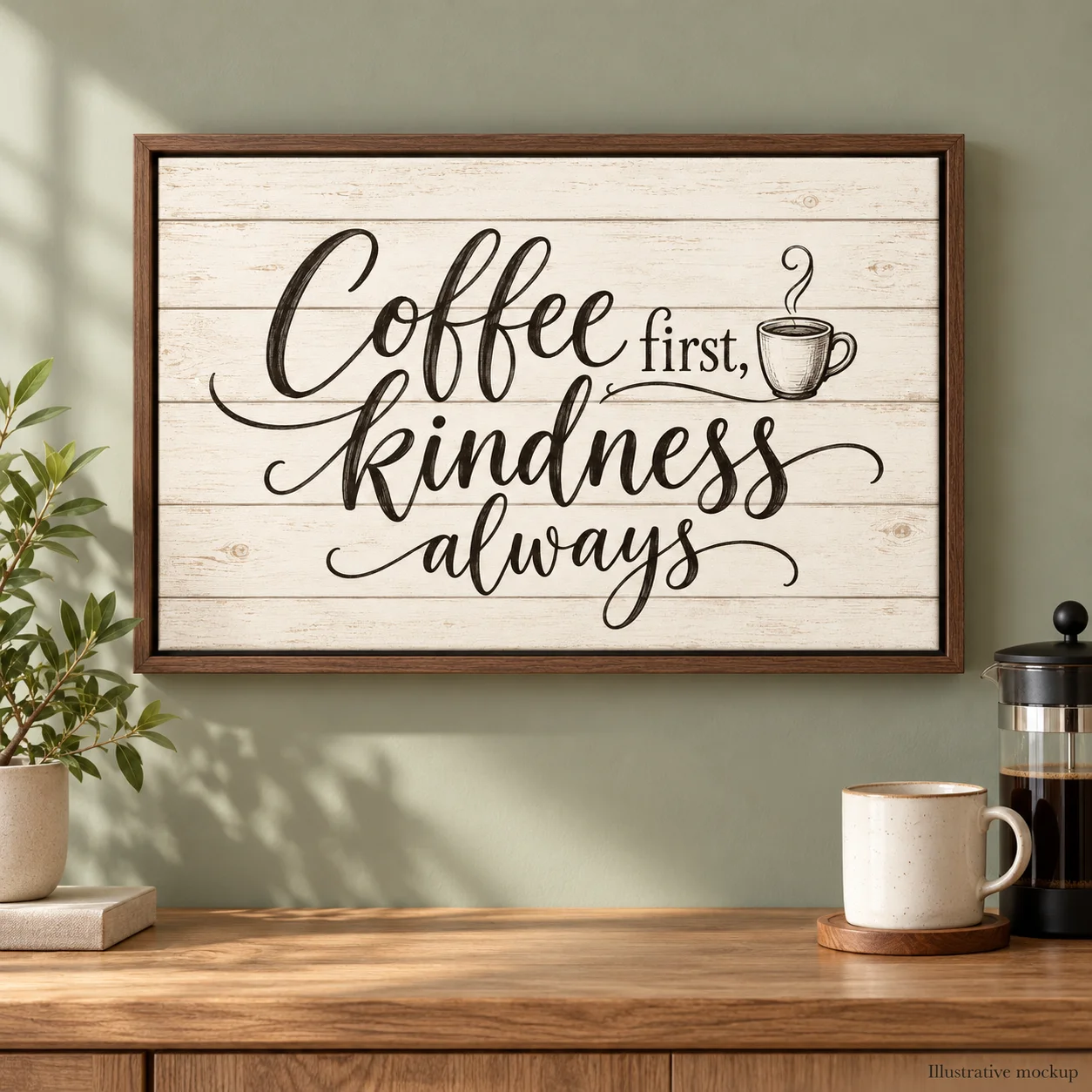 Coffee first, kindness always room preview